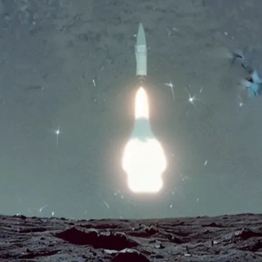 Image similar to Nuclear warhead dropping onto the moon, 4K, star sky, epic lightning, amazing beauty, tons of explosions