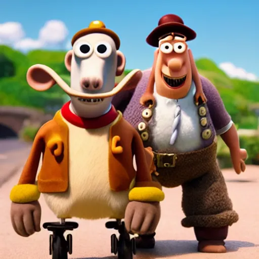 Image similar to wallace and gromit as a pixar disney character from up ( 2 0 0 9 ), unreal engine, octane render, 3 d render, photorealistic