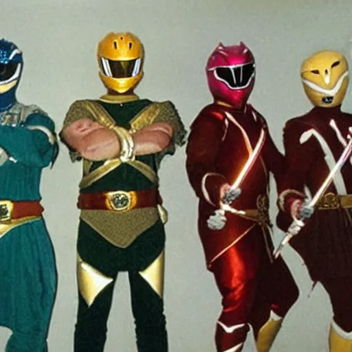 Image similar to the fellowship of the ring dressed up as power rangers