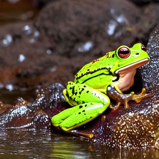 Image similar to screaming frog splits a lava lake