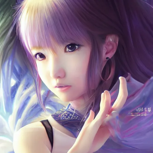 Image similar to dynamic composition, motion, ultra-detailed, incredibly detailed, a lot of details, amazing fine details and brush strokes, gentle palette, smooth, HD semirealistic anime CG concept art digital painting, watercolor oil painting of a young J-Pop idol girl, by a Japanese artist at ArtStation. Realistic artwork of a Japanese videogame, soft and harmonic colors.