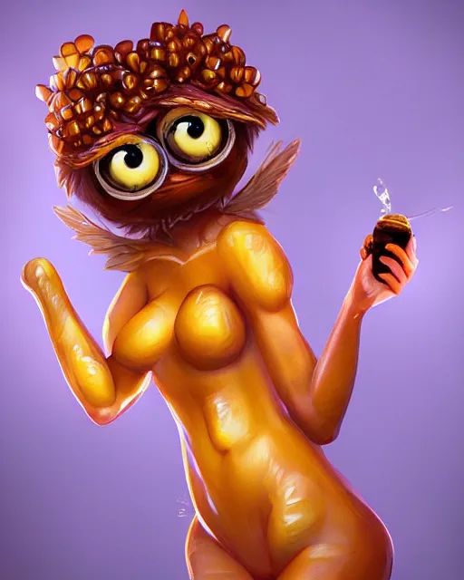 Image similar to beautiful pepe as honey, made of honey, wearing honey - themed miniskirt, award winning creature portrait photography, extremely detailed, artstation, 8 k, sensual lighting, incredible art, wlop, artgerm, backlit, rim lighting, hi - fructose