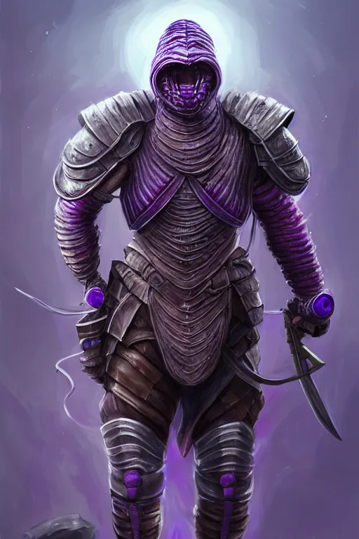Image similar to male fighter wearing a full plate armor, a giant purple worm is visible in the back, fantasy, intricate, elegant, highly detailed, digital painting, artstation, concept art, smooth, sharp focus, illustration, art by Jovan Delic