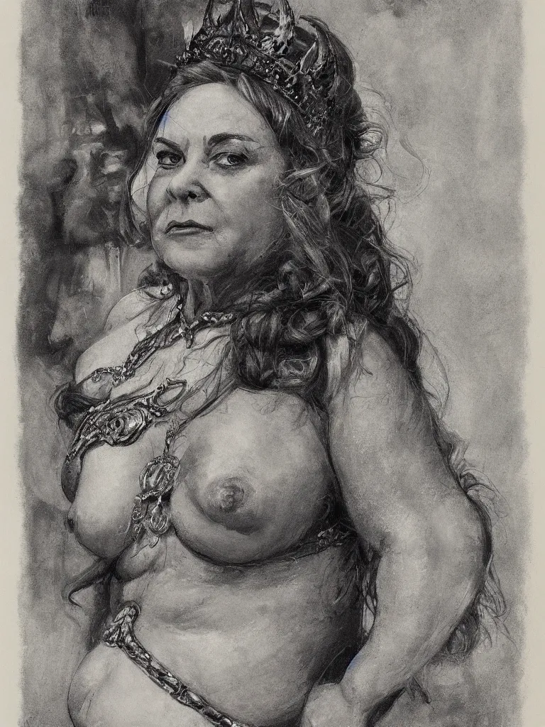 Prompt: detailed portrait of the queen of the dwarves | chubby and elegant | Wayne Reynolds |