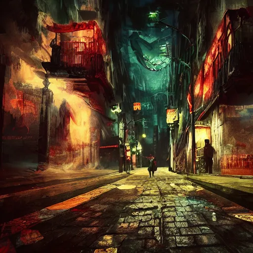 Prompt: streets of manila, philippines as lovecratian horror, hp lovecraft, eldricht abominations, demonic, hell, burning, suffering, depressing image, unreal engine, artstation hd