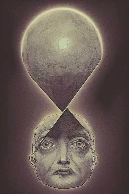 Prompt: portrait of triangle shaped head with single centered giant orb eye, in the style of Greg Broadmore and Arthur Rackham,trending on artstation, light lighting side view,digital art,surrealism ,macro,blueprint ,vaporwave ,