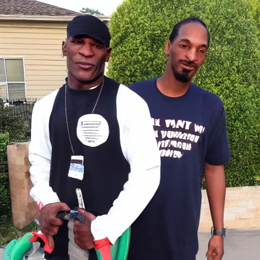 Prompt: young mike tyson and young snoop dog as door to door vacuum cleaner salesmen