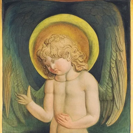 Prompt: biblical angel with the head of a duck, by jean deville, by william blake, oil on canvas