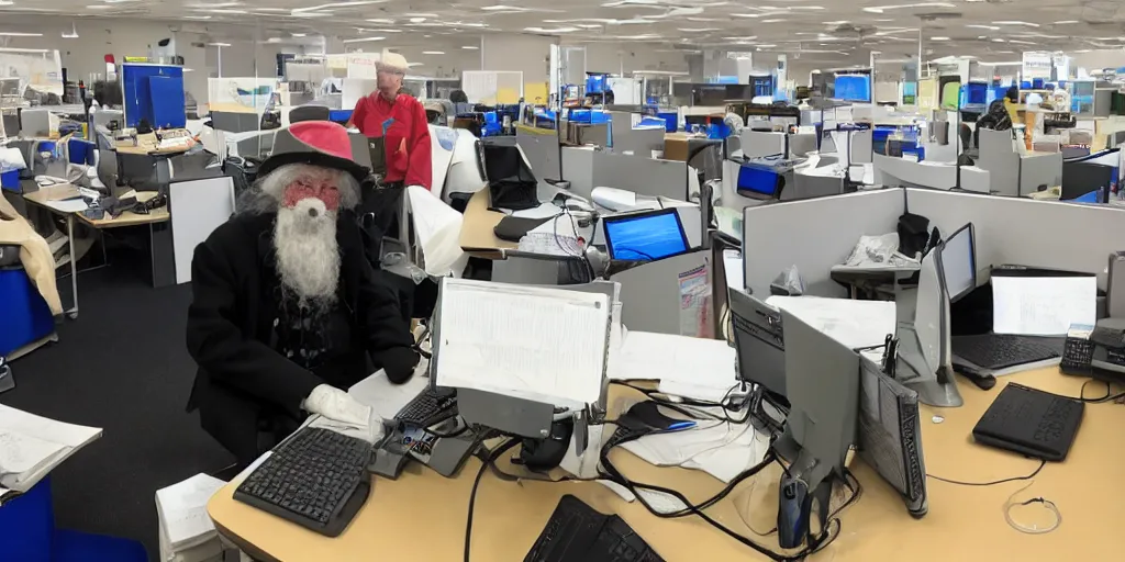 Image similar to womble great uncle bulgaria working in a callcenter