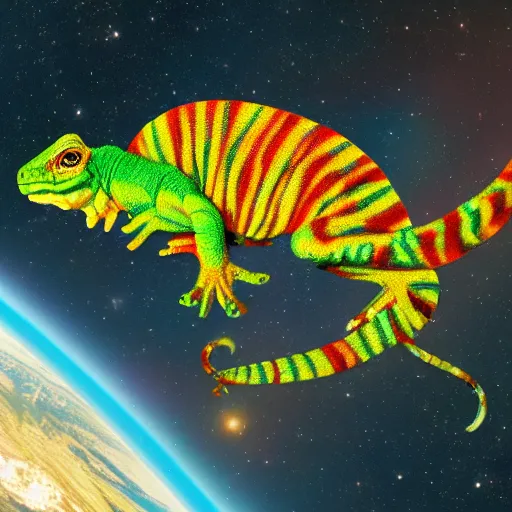 Prompt: a cameleon in space.