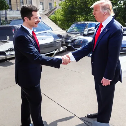 Prompt: pete buttigieg and donald trump shaking hands