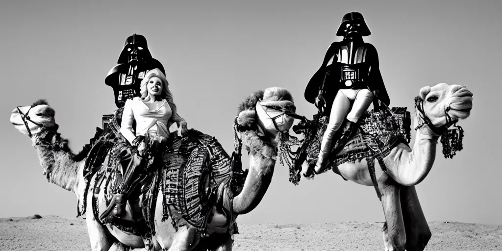 Prompt: Dolly Parton is riding a camel in a Star Wars space ship, minimal, space, electronic, robot, depth of field