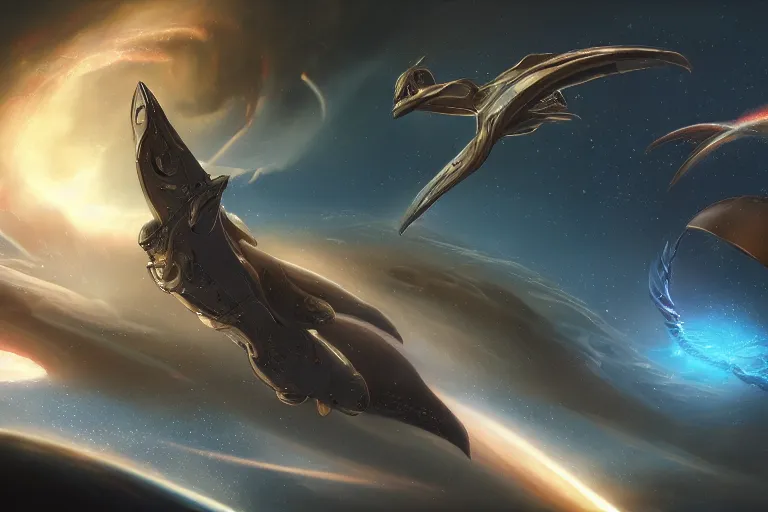 Image similar to character design, a pilot back turned, holding a helmet, pterosaur styling on the space suit, kanji insignia and numbering, Raymond Swanland and Jessica Rossier nebula like clouds in space background near a ringed gas giant, hyper detailed hyper detailed, 8k, ultra realistic, cinematic lighting, ultra wide 35mm lens, Boeing Concept Art, Lockheed concept art