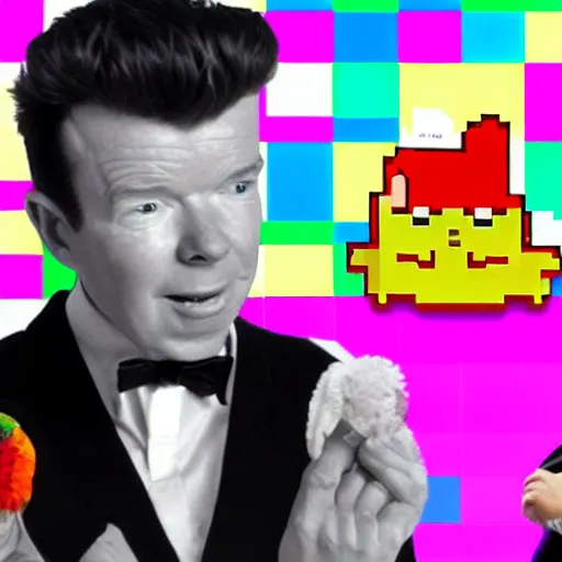 Prompt: rick astley and nyan cat getting married