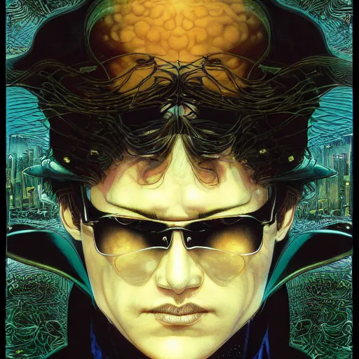 Image similar to portrait of morpheus, symmetrical, by yoichi hatakenaka, masamune shirow, josan gonzales and dan mumford, ayami kojima, takato yamamoto, barclay shaw, karol bak, yukito kishiro