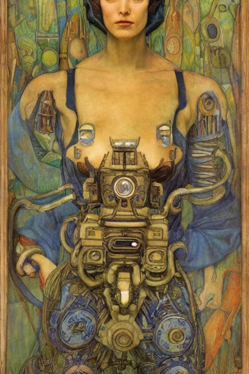 Prompt: the robot queen makes tea ,by Annie Swynnerton and Diego Rivera and Elihu Vedder, symbolist, dramatic lighting, elaborate geometric ornament, Art Brut, soft blues and greens,smooth, sharp focus, extremely detailed, Adolf Wölfli