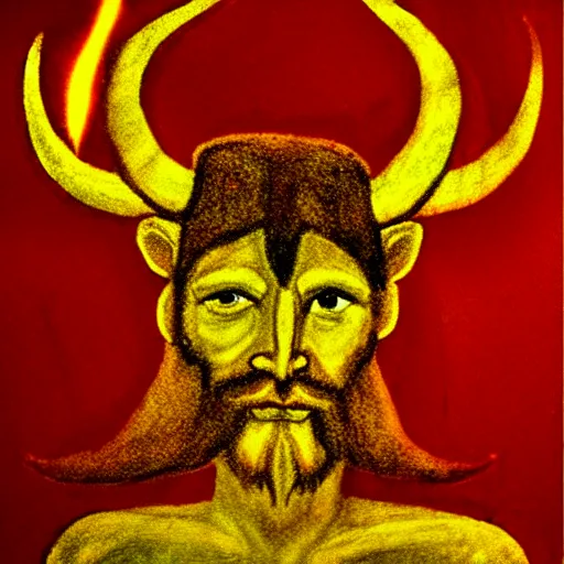 Image similar to horned god, paleolithic cave painting, light of fire