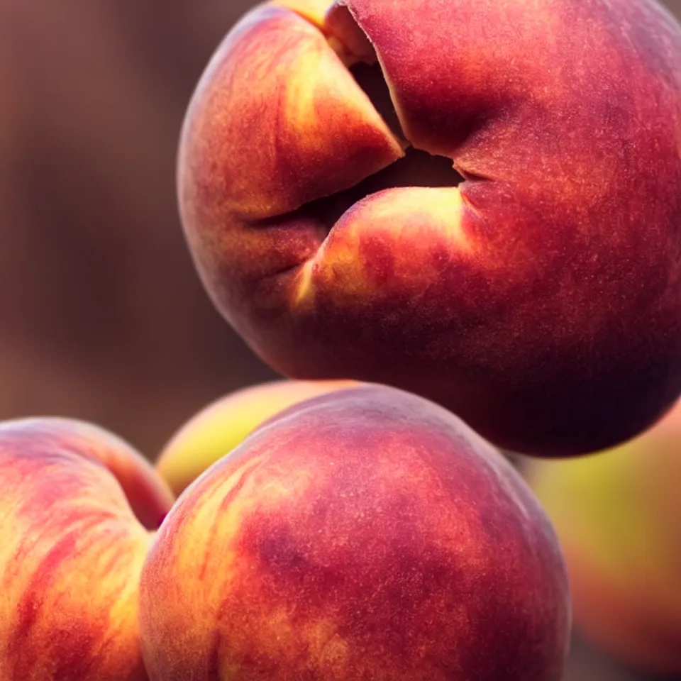 Image similar to A human-like juicy peach, if was made of pale human skin. Close-up. Photorealistic. Bokeh.