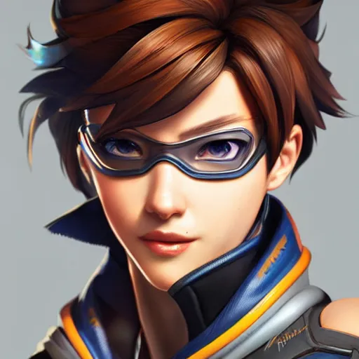 Prompt: tracer overwatch portrait, close up, concept art, intricate details, highly detailed photorealistic in the style of dandonfuga, joel torres, seseon yoon, artgerm and warren louw