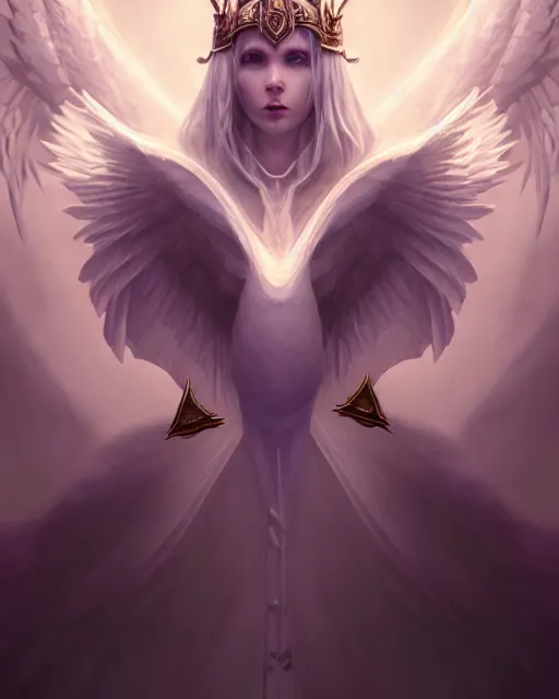 Image similar to Swan, Anthropomorphized, Angelic, Magical, Priest, D&D, artstation, fantasy, magic the gathering artwork, cinematic lighting, centered, symmetrical, highly detailed, digital painting, , concept art, smooth, sharp focus, illustration, volumetric lighting, epic Composition, 8k, art by Akihiko Yoshida and Greg Rutkowski and Craig Mullins, oil painting, cgsociety