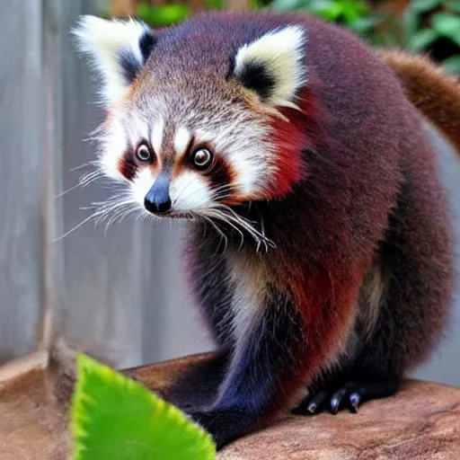 Image similar to a full grown hybrid red panda - lemur - cat - raccoon, cute hybrid