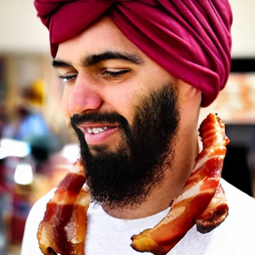 Image similar to man wearing turban made out of bacon