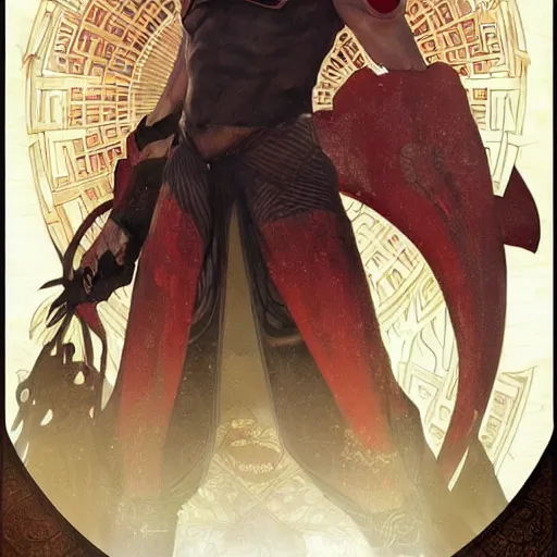 Image similar to Fate Stay Zero Gilgamesh, highly detailed, digital painting, artstation, concept art, smooth, sharp focus, illustration, ArtStation, art by artgerm and greg rutkowski and alphonse mucha and J. C. Leyendecker and Edmund Blair Leighton and Katsuhiro Otomo and Geof Darrow and Phil hale and Ashley wood and Ilya repin and Charlie Bowater