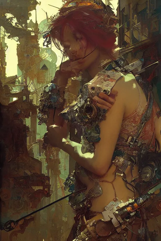 Image similar to Ramon Llull colorlpunk art and illustration by tian zi and craig mullins and WLOP and alphonse mucha, fantasy, intricate complexity, hyperrealism 8k