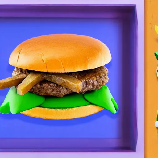 Prompt: A Kermit the Frog themed cheeseburger