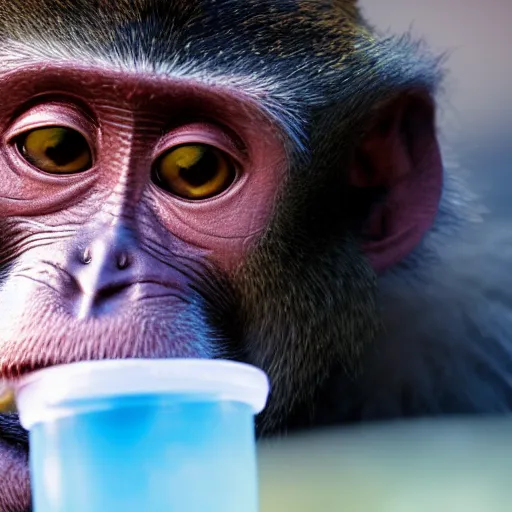 Prompt: monkey drinking water at McDonald’s, 4k, 8k, realistic,