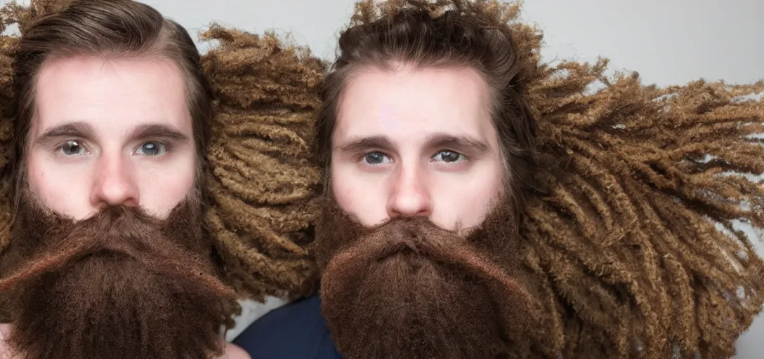 Prompt: a life size beard wearing a human on its face