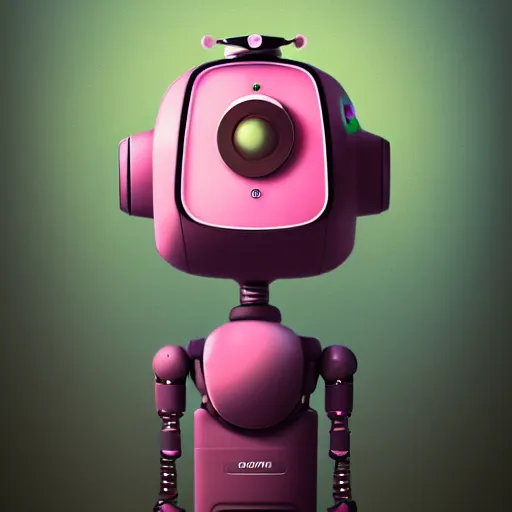 Image similar to a comunity manager robot. subject in shot pop surrealism muted colors. pink background. by jean - baptiste monge, wide shot, depth of field