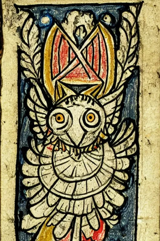 Image similar to Terrible Medieval Drawings of an Owl from an illuminated manuscript.