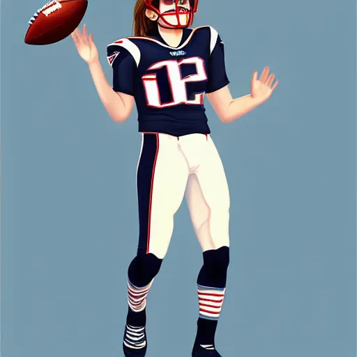 Image similar to emma watson in new england patriots football uniform fanart, digital art, trending on artstation