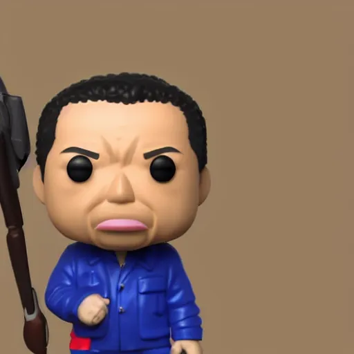 Image similar to 3 d render of funko pop figurine of hugo chavez. realistic. photo. photorealistic. detailed. high quality. high resolution. lossless quality. lossless. 8 k. hdr. 4 k. 8 k resolution. 1 6 k resolution