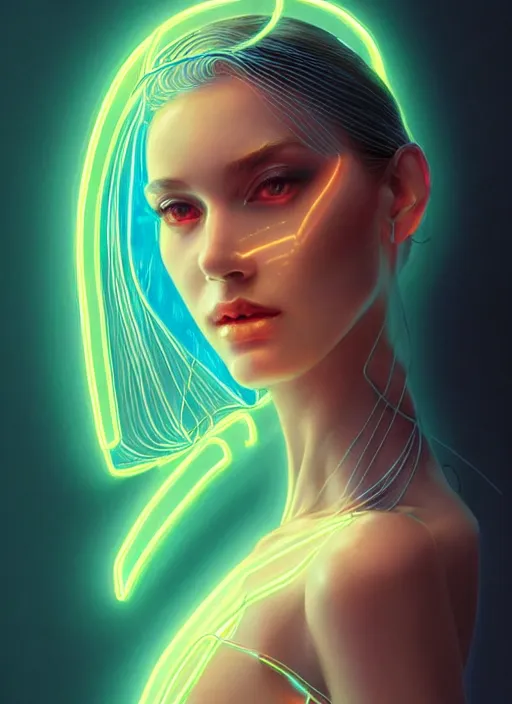 Prompt: portrait of female humanoid in transparent acrylic fashion wear, intricate, elegant, cyber neon lights, highly detailed, digital photography, artstation, glamor pose, concept art, smooth, sharp focus, art by artgerm and greg rutkowski