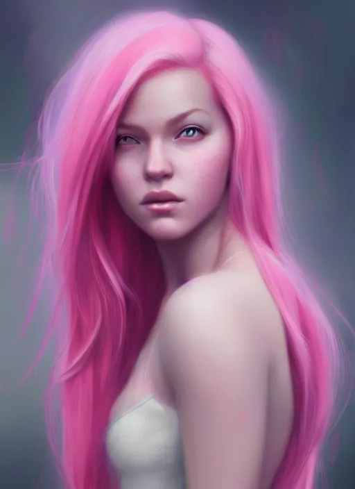 Image similar to a digital painting of a girl with pink hair, a photorealistic painting by charlie bowater, cgsociety, photorealism, daz 3 d, photorealistic, digital illustration