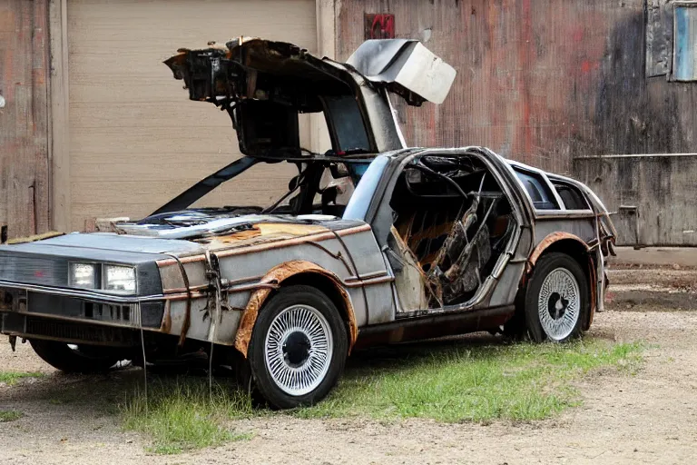 Image similar to rusty, scrap, salvage, junk 1 9 2 2 delorean