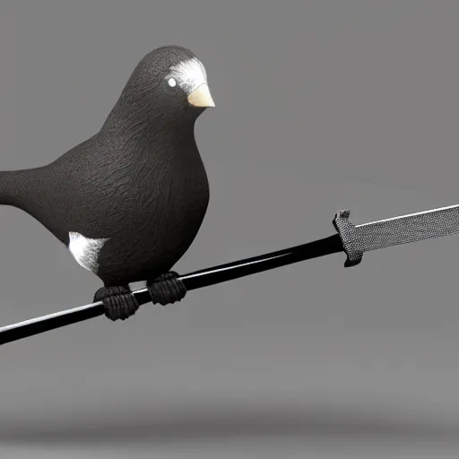 Prompt: bird with samurai sword, 3d render,