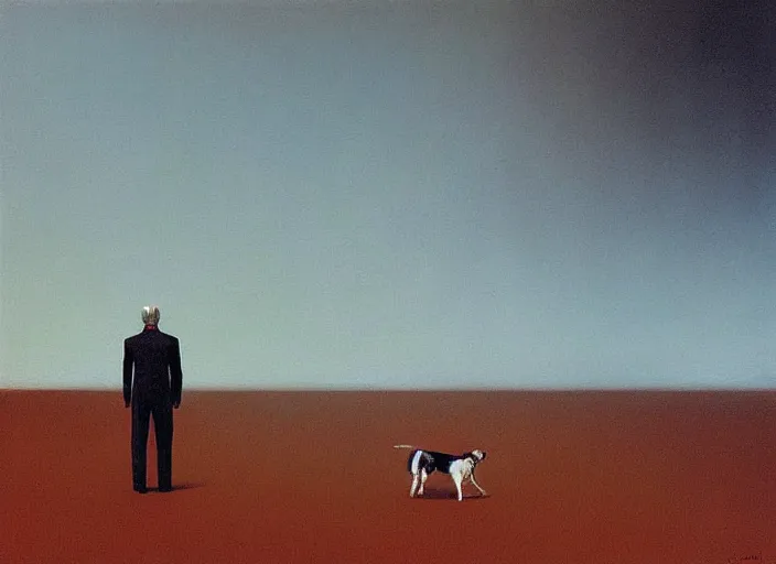 Image similar to portrait of a man and his dog, highly detailed, science fiction, Edward Hopper and James Gilleard, Zdzislaw Beksinski highly detailed