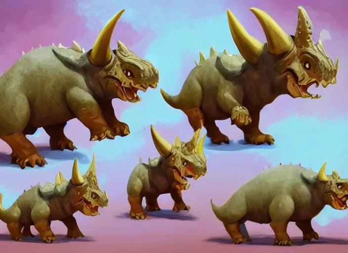 Prompt: character design for a cute triceratops made by pieces of cookies for kids game, oil painting by jama jurabaev, extremely detailed, brush hard, artstation, for aaa game, high quality, brush stroke