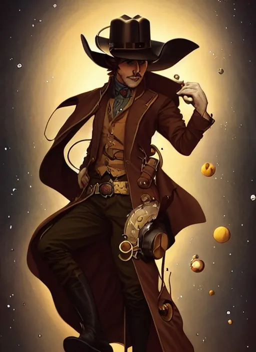 Prompt: style artgerm, joshua middleton, illustration, anthropomorphic hamster as cowboy steampunk aristocrat, swirling water cosmos, fantasy, dnd, cinematic lighting, collectible card art