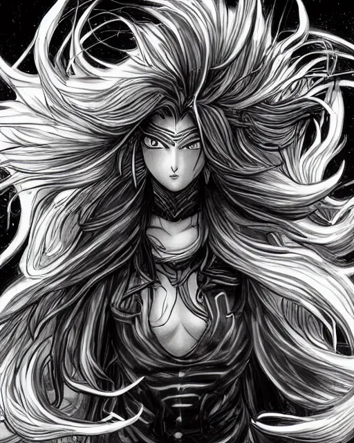 Image similar to Mind Flayers, wind-like hair posing on a boat, black and white, fantasy art, female art, in the style of masami kurumada, illustration, epic, fantasy, intricate, hyper detailed, artstation, concept art, smooth, sharp focus, ray tracing