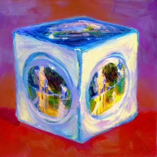 Image similar to beautiful impressionist painting of companion - cube