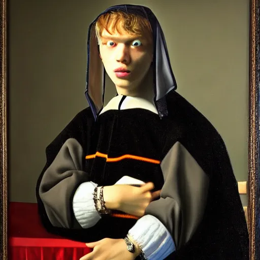 Prompt: Bladee from Drain Gang, portrait, by Johannes Vermeer