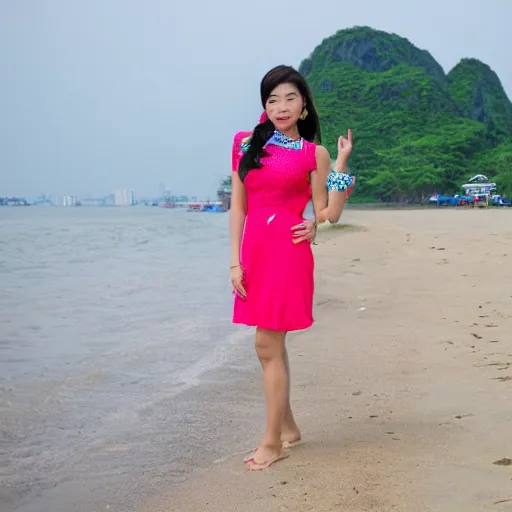 Prompt: Miss Hanoi, Photoshoot on the beach. Photography, Canon, 2015.