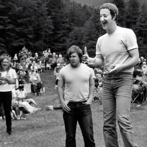 Image similar to photograph of mark zuckerberg at powder ridge rock festival, 1 9 7 0