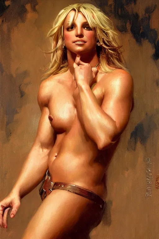 Image similar to detailed portrait of a beautiful britney spears muscular, painting by gaston bussiere, craig mullins, j. c. leyendecker