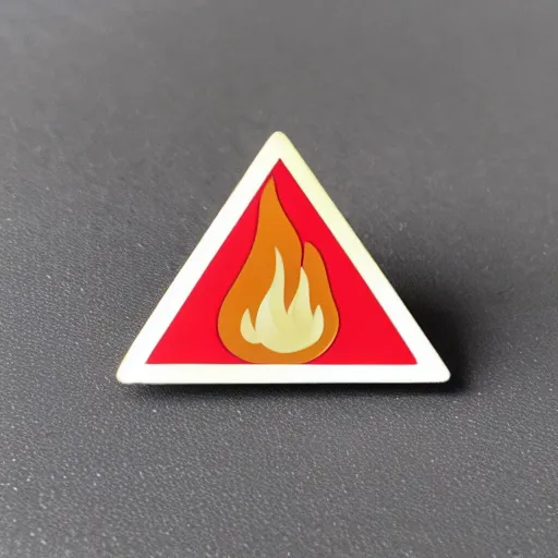 Image similar to a triangle enamel pin of a retro minimalistic fire flames warning label, smooth curves