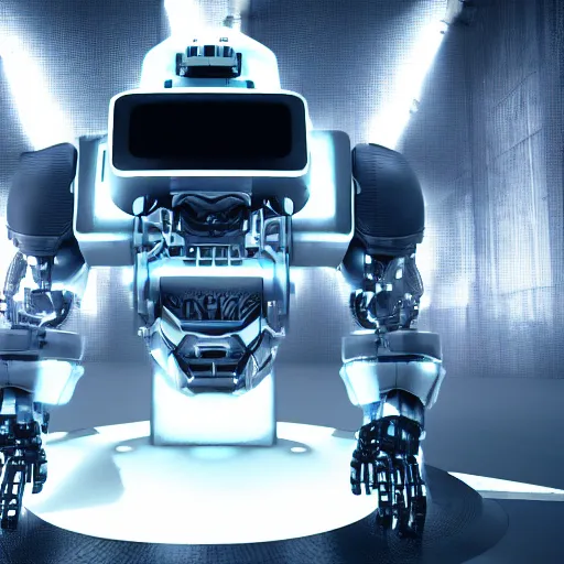 Image similar to hiphop gangsta robot, led screens, expressive, photo realistic, dramatic cinematic lighting, octane render, 4 k, ultra detailed